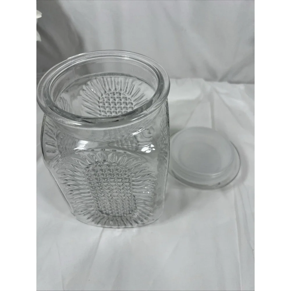 Anchor Hocking Press Glass Sunflower Jar With Lid Starburt Vintage‎